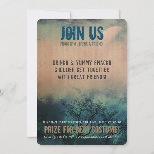 Moody Halloween Moon Uitnodiging (Achterkant)