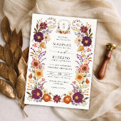 Moody Handpainted Florals Wedding Monogram Crest Kaart