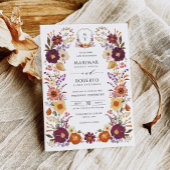 Moody Handpainted Florals Wedding Monogram Crest Kaart