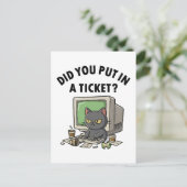 Moody helpdesk cat vraagt of je een ticket hebt ge briefkaart (Staand voorkant)