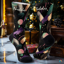 Moody Herfst Abstract in Plum en Forest Green Sokken