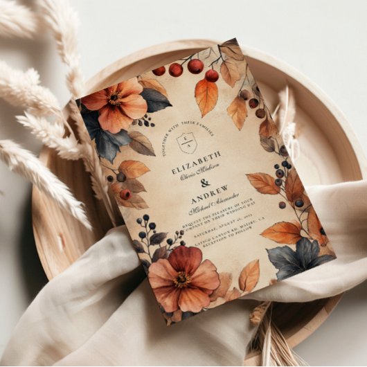 Moody Herfst Bloemen bruiloft  stijl Kaart