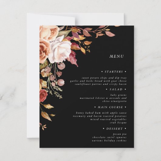 Moody Herfst Bloemen Elegante Trouwmenu Kaart (Voorkant)