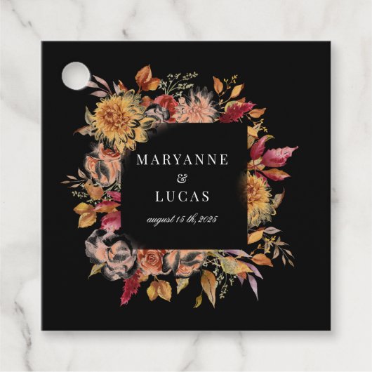 Moody herfst bloemenmonogram bedankjes labels (Voorkant)