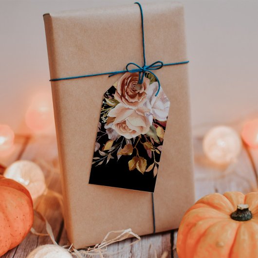 Moody herfst bloemenmonogram cadeaulabel