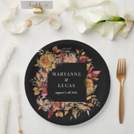 Moody herfst bloemenmonogram papieren bordje