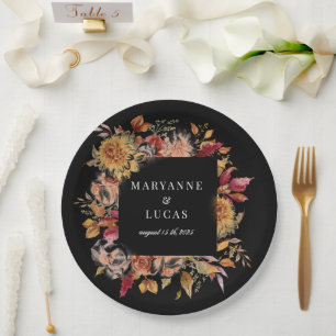 Moody herfst bloemenmonogram papieren bordje