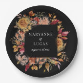 Moody herfst bloemenmonogram papieren bordje (Voorkant)