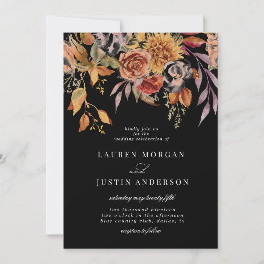 Moody herfst elegante bloemenbruiloft kaart (Voorkant)
