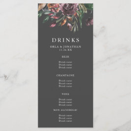 Moody Herfst Floral Burst Wedding Drinken Menu