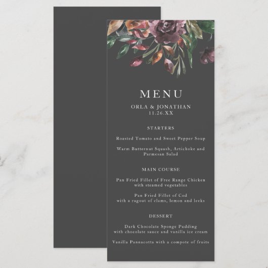 Moody Herfst Floral Burst Wedding Menu (Voorkant / Achterkant)