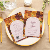 Moody Herfst Floral QR Code Alles in een bruiloft Kaart