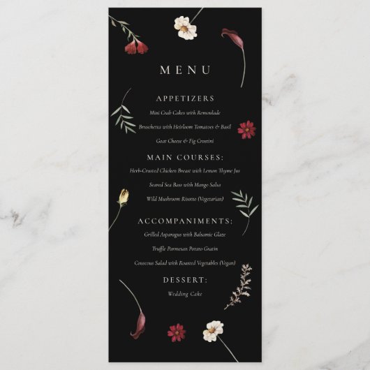 Moody Herfst Herfst Wildflower Wedding Menu (Voorkant)
