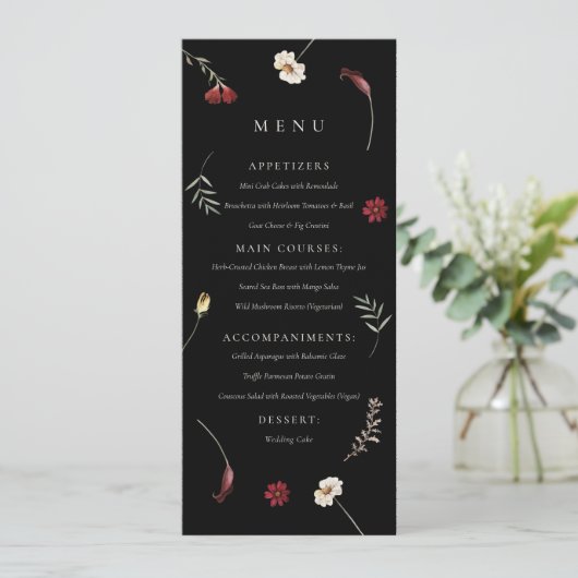 Moody Herfst Herfst Wildflower Wedding Menu (Staand voorkant)