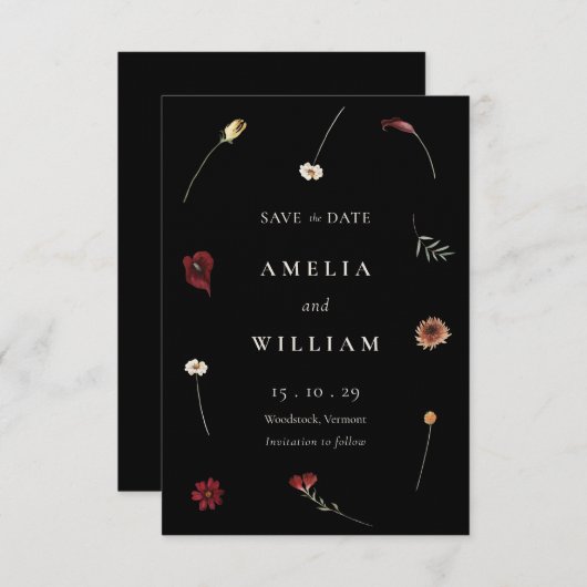 Moody Herfst Herfst Wildflower Wedding Save The Date (Voorkant / Achterkant)