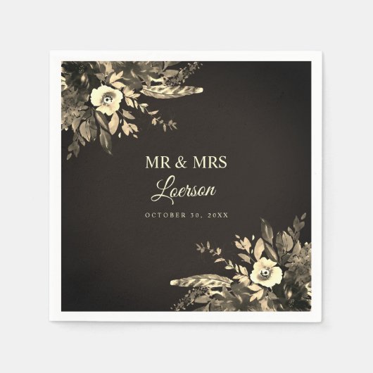 Moody Herfst Waterverf Dried Flowers Wedding Servet (Voorkant)