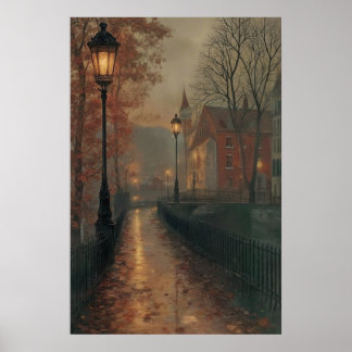 Moody herfststadsgezicht, rustige Herfst Urban Poster