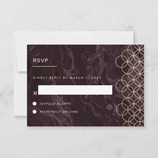 Moody Hues Burgundy Marble RSVP Reply Kaart (Voorkant)