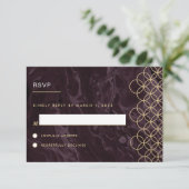 Moody Hues Burgundy Marble RSVP Reply Kaart (Staand voorkant)