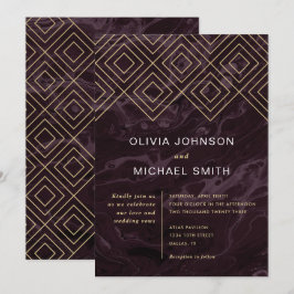 Moody Hues Burgundy Marble Wedding Invitation Kaart