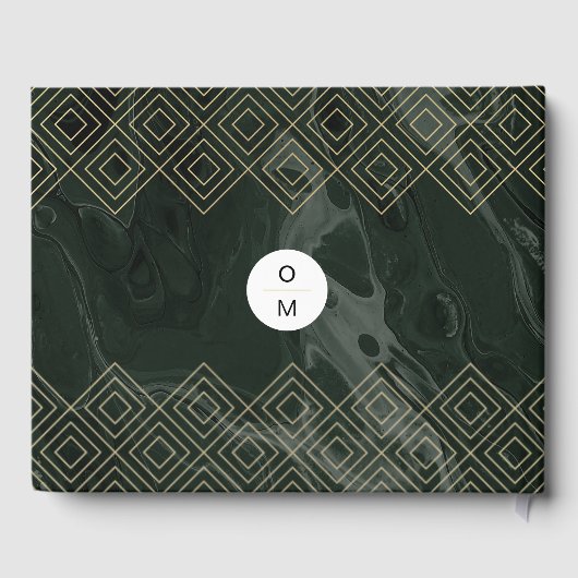 Moody Hues Emerald Green Marble Custom Guest Book Gastenboek (Achterkant)