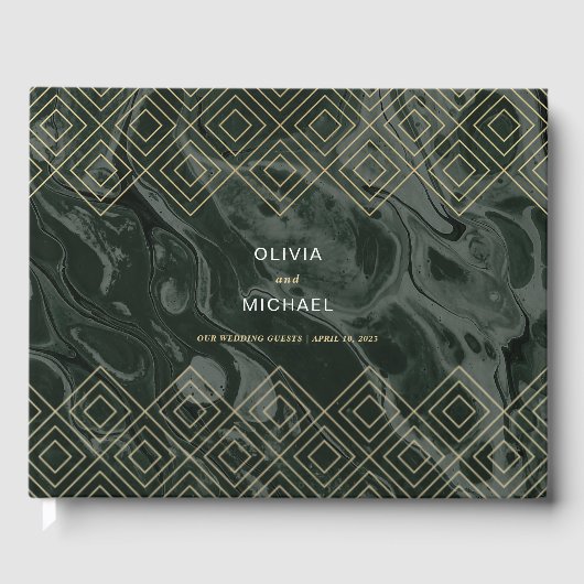 Moody Hues Emerald Green Marble Custom Guest Book Gastenboek (Voorkant)