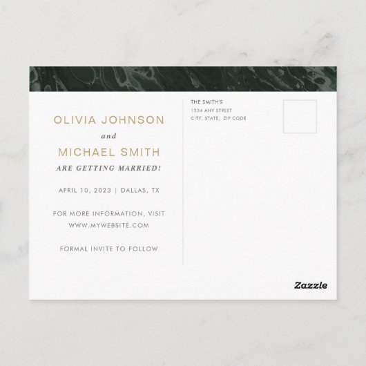 Moody Hues Emerald Green Marble Save the Date Briefkaart (Achterkant)