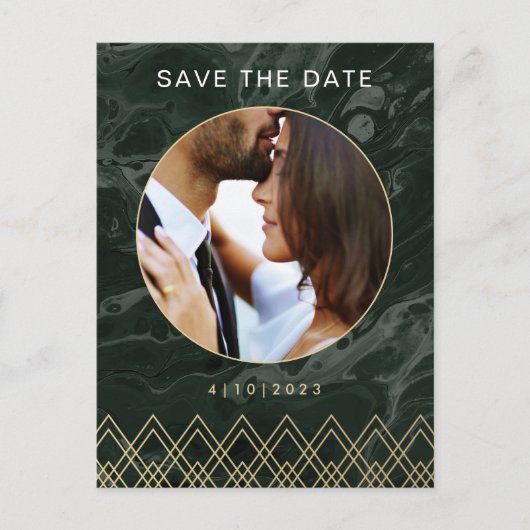 Moody Hues Emerald Green Marble Save the Date Briefkaart (Voorkant)