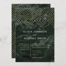 Moody Hues Emerald Green Marble Wedding Invitation