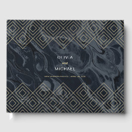 Moody Hues Midnight Blue Marble Custom Guest Book Gastenboek