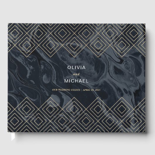 Moody Hues Midnight Blue Marble Custom Guest Book Gastenboek (Voorkant)