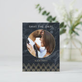 Moody Hues Midnight Blue Marble Save the Date Briefkaart (Staand voorkant)