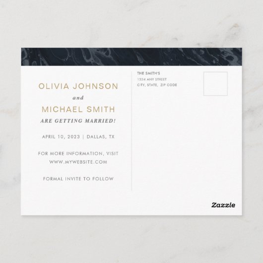 Moody Hues Midnight Blue Marble Save the Date Briefkaart (Achterkant)