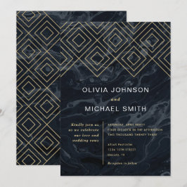 Moody Hues Midnight Blue Marble Wedding Invitation Kaart