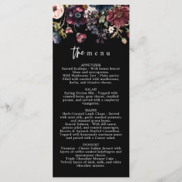 Moody huwelijksmenu, zwart menu, Waterverf Bloemen Menu