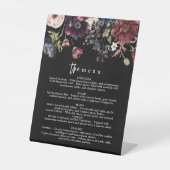 Moody huwelijksmenu, zwart menu, Waterverf Bloemen Reclamebord Met Voetstuk (Voorkant)