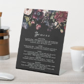 Moody huwelijksmenu, zwart menu, Waterverf Bloemen Reclamebord Met Voetstuk (Insitu)