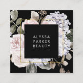 Moody Hydrangea | Waterverf Floral op zwart Vierkante Visitekaartje (Voorkant)