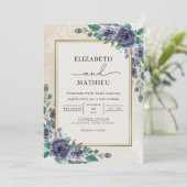 Moody Indigo Floral Border Wedding Kaart (Staand voorkant)