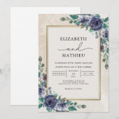 Moody Indigo Floral Border Wedding Kaart (Voorkant / Achterkant)