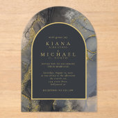 Moody Ink Charcoal Gold Abstract Arch ID988 Acryl Uitnodigingen (Voorkant)