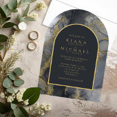 Moody Ink Charcoal Gold Abstract Arch ID988 Acryl Uitnodigingen