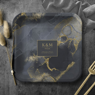 Moody Ink Charcoal Gold Abstract Blk ID988 Papieren Bordje