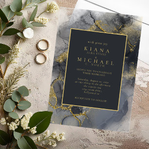 Moody Ink Charcoal Gold Abstract ID988 Acryl Uitnodigingen