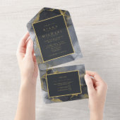 Moody Ink Charcoal Gold Abstract ID988 All In One Uitnodiging (Afscheurbaar)