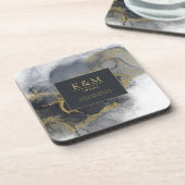 Moody Ink Charcoal Gold Abstract ID988 Bier Onderzetter (Linkerzijde)