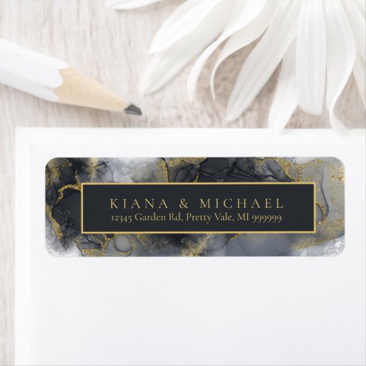 Moody Ink Charcoal Gold Abstract ID988 Etiket (Insitu)