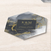 Moody Ink Charcoal Gold Abstract ID988 Kartonnen Onderzetters (Schuin)
