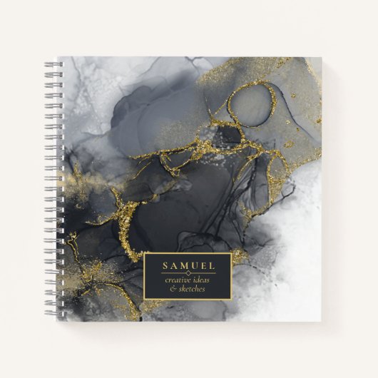 Moody Ink Charcoal Gold Abstract ID988 Notitieboek (Voorkant)