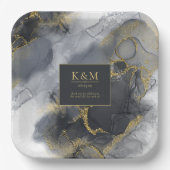 Moody Ink Charcoal Gold Abstract ID988 Papieren Bordje (Voorkant)